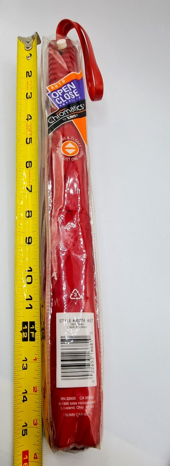 NEW Totes Chromatics Pushbutton Automatic Open Umbrella Style 0774K RED