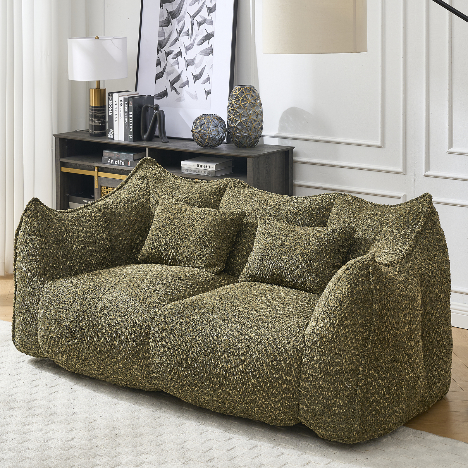 Bean Bag Chairs Lazy Sofa recliner high resilience foam core 2people Olive Green