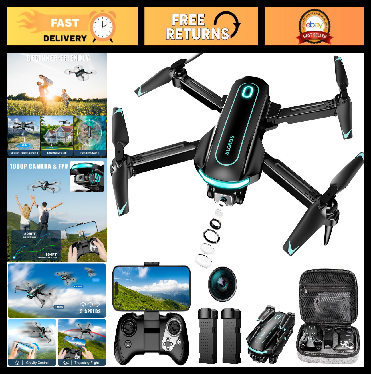 1080P HD Mini Drone for Kids, Foldable with 2 Batteries, FPV, Gravity Control, 3