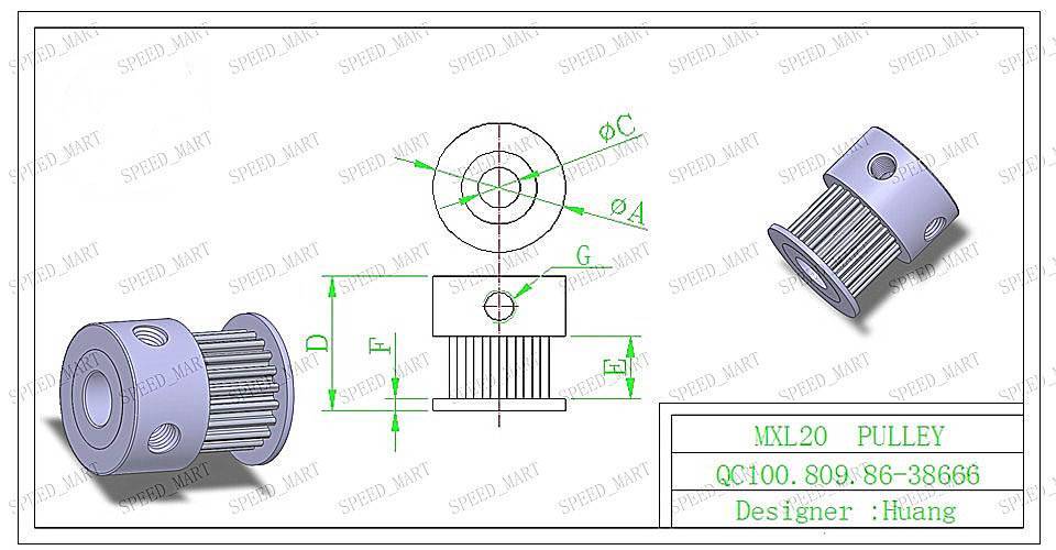 2 x MXL Type Timing Belt Pulley 20 Teeth 5mm Bore 7mm Width for Stepper Motor