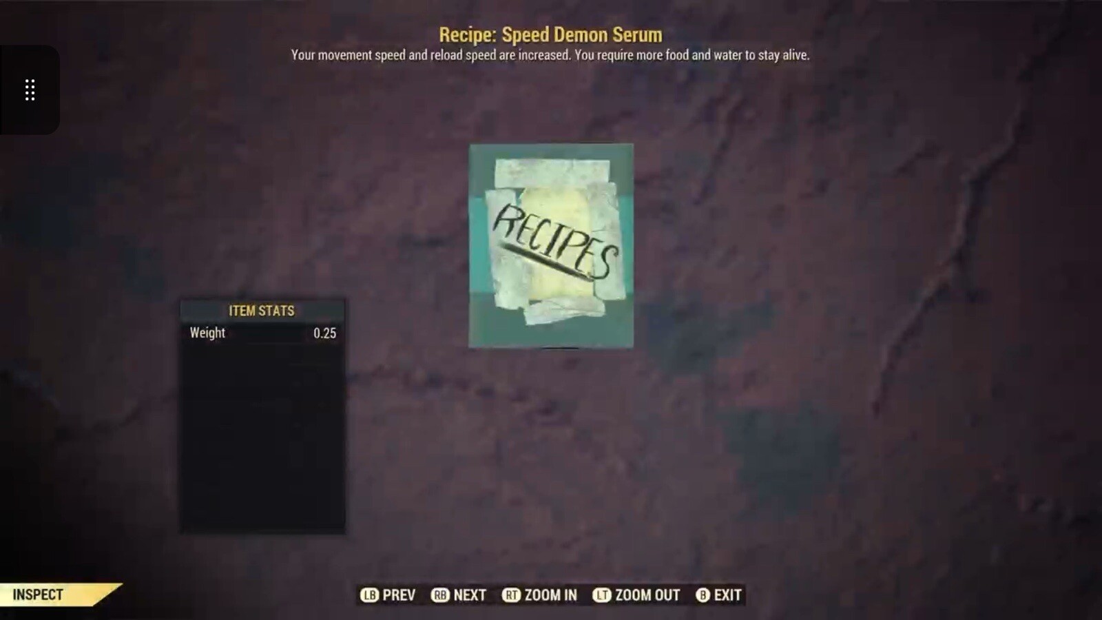 (Xbox) Speed Demon Serum Recipe