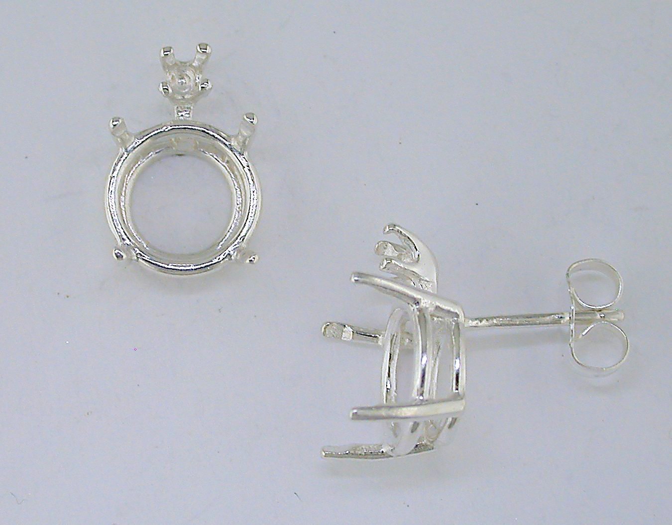 4 Prong Round with Accent Earring Setting Sterling Silver
