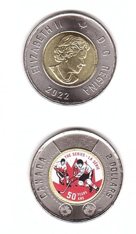 Canada 2 Dollars 2022 UNC/aUNC colored 50th Anni of the 1972 Ice Hockey Super