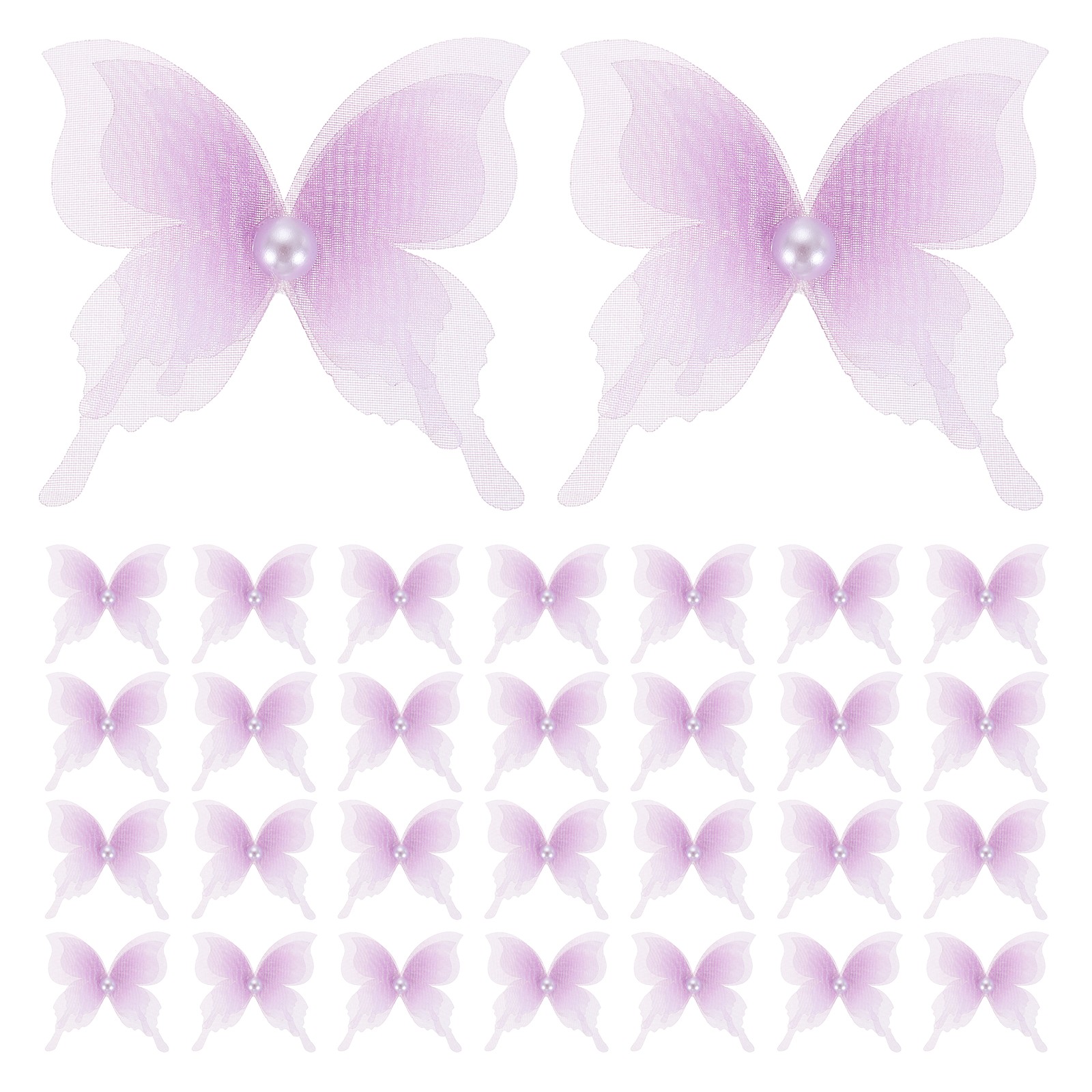 30Pcs Pearl Organza Butterfly, 1.8" x 2" 3D Fabric Butterfly for Craft, Purple