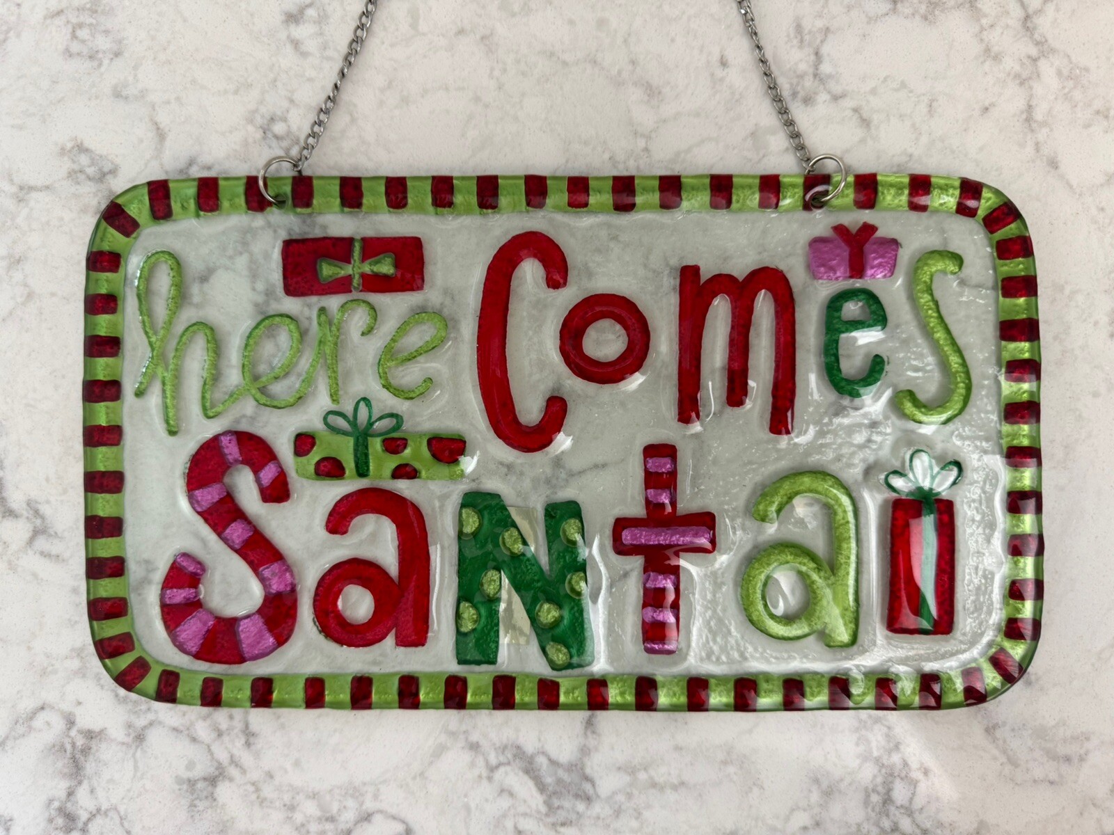 Silverstri Glass Sign “Here Comes Santa” 2011