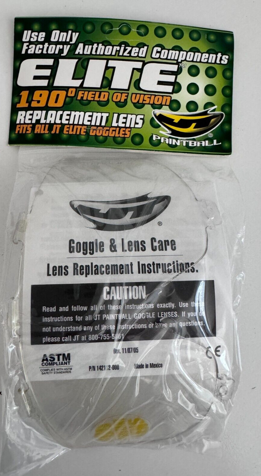ELITE 190 Field of Vision Replacement Goggle Fog Resistant Lens Paintball CLEAR