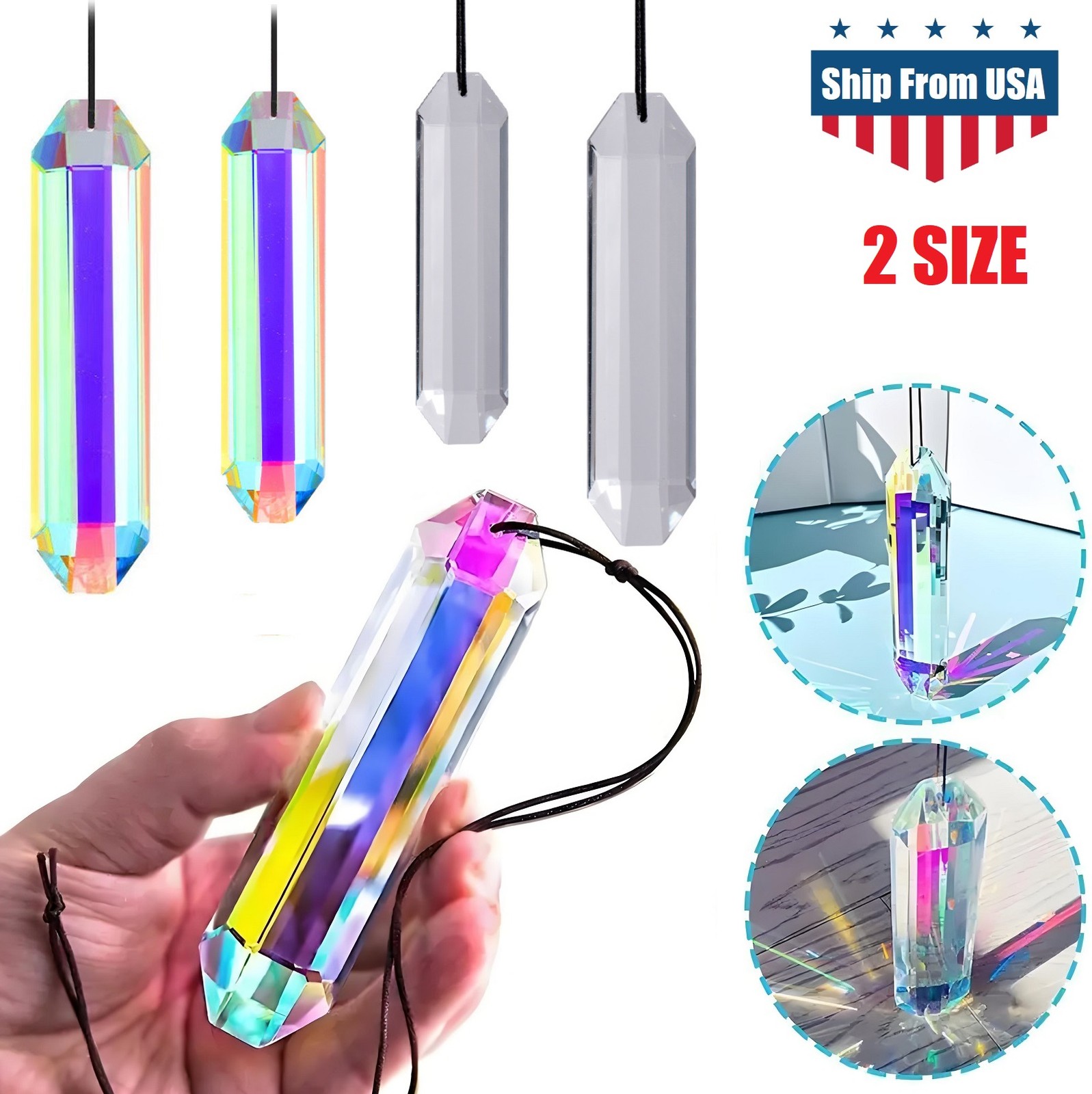 2× Large Crystal Sun Catcher Prisms AB Colored Hexagone Hanging Suncatchers 5in