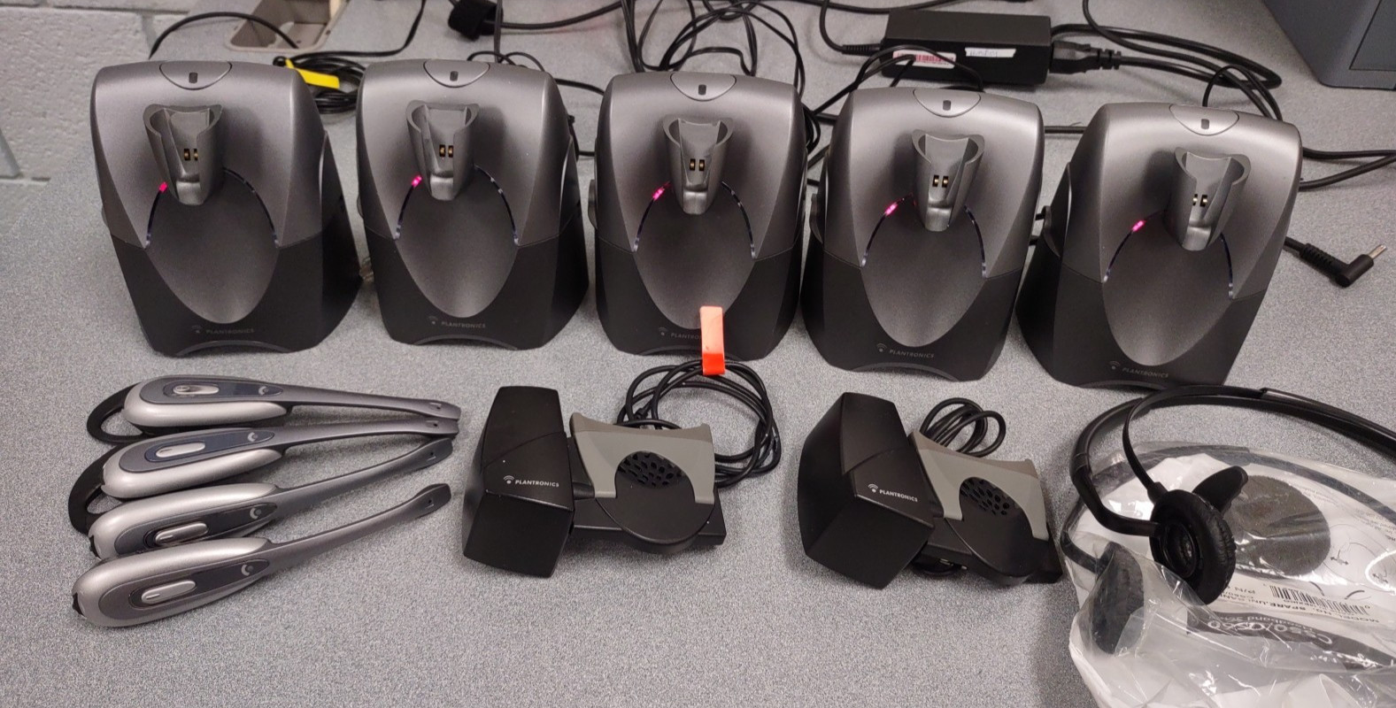 One Lot of Plantronics Headset CS55 Bases, power supplies & other parts - Used