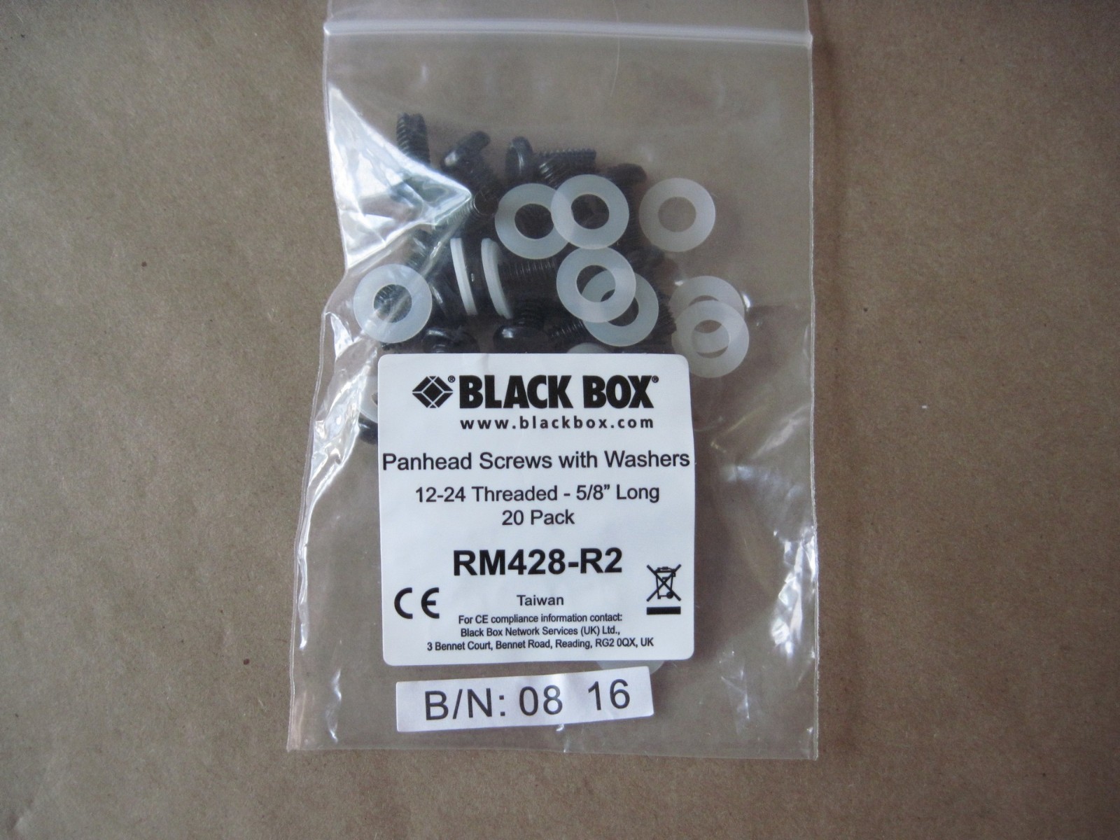 Black Box RM428-R2 Network Rack Mount Screws & Washers, Panhead 12-24, 5/8" Long