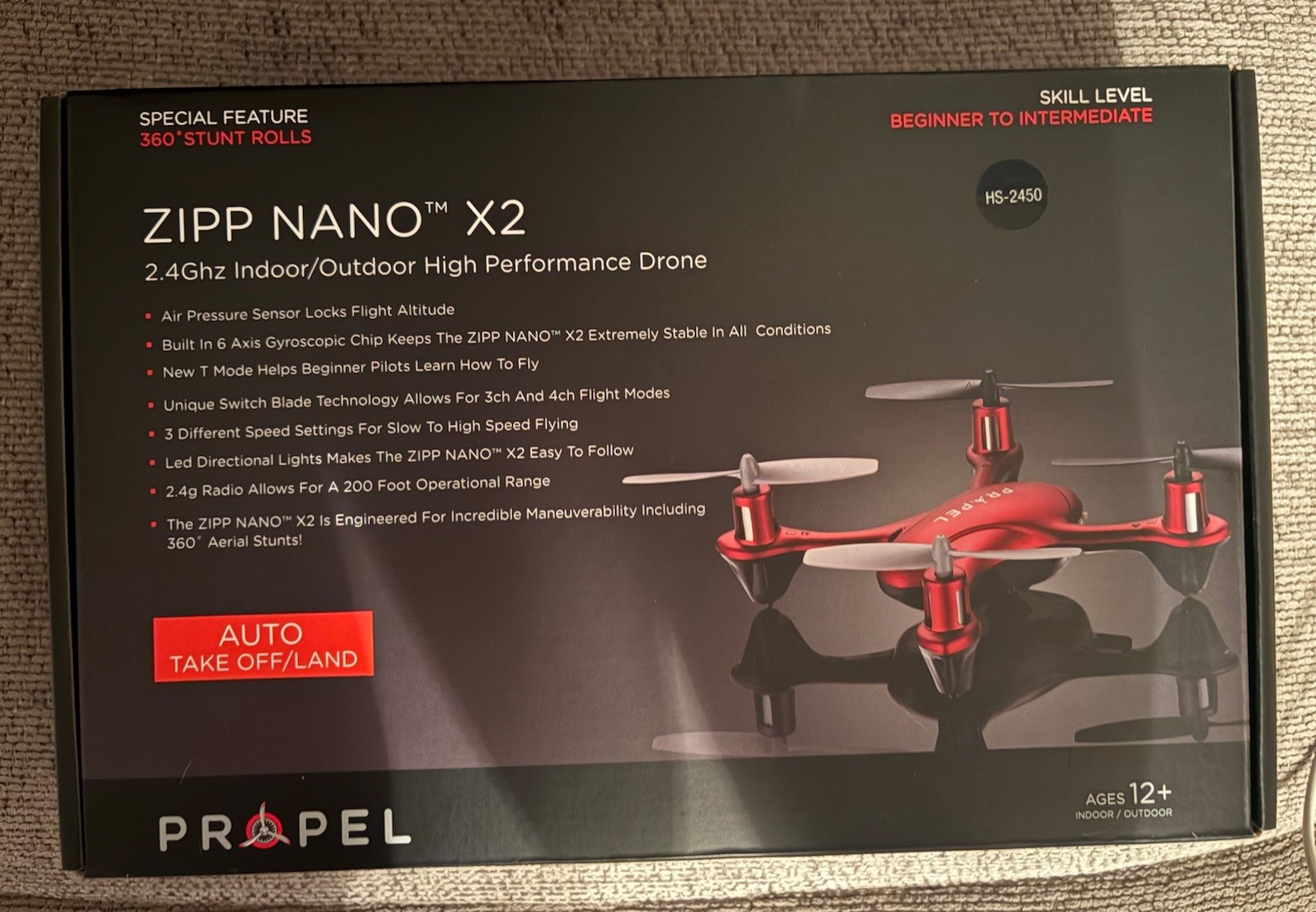 Zipp Nano X2 2.4GHz Quadcopter Auto Takeoff/Land Red/Black HS-2450 - *NEW