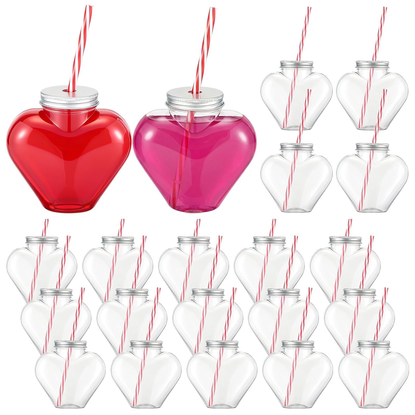 20 PCS 17 oz Mothers Day Heart Bottles Straws Plastic Drink Juice Cup