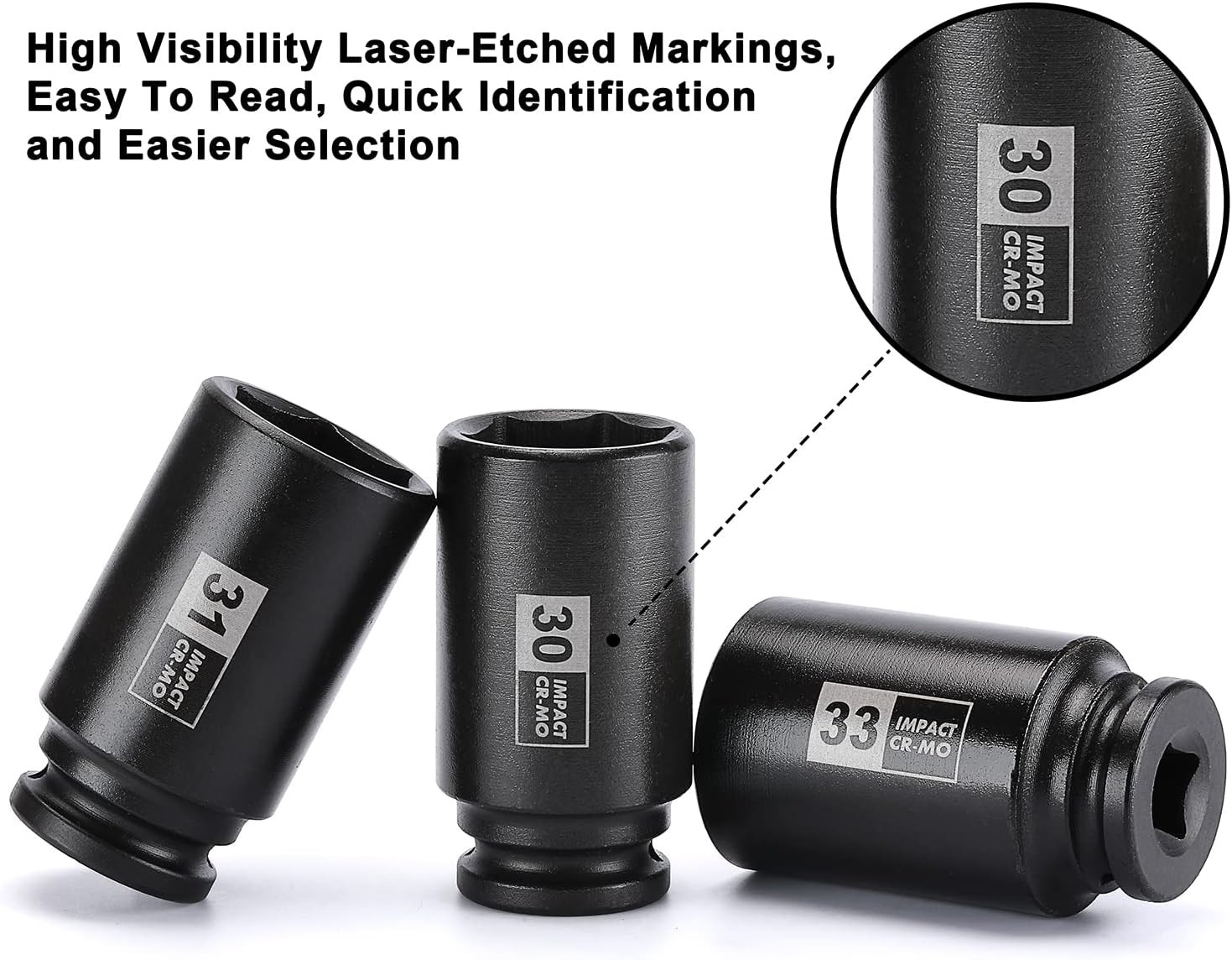 9PCS 1/2 Inch Drive Deep Impact Socket Set, 29-38MM, Spindle Axle Nut S