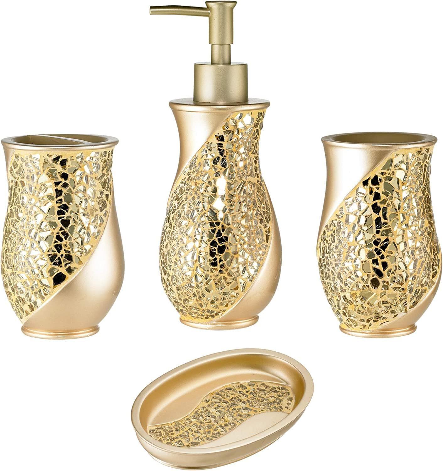 Popular Bath Sinatra 4 Piece Bathroom Set, Heavy Duty Resin Gold with Glitter