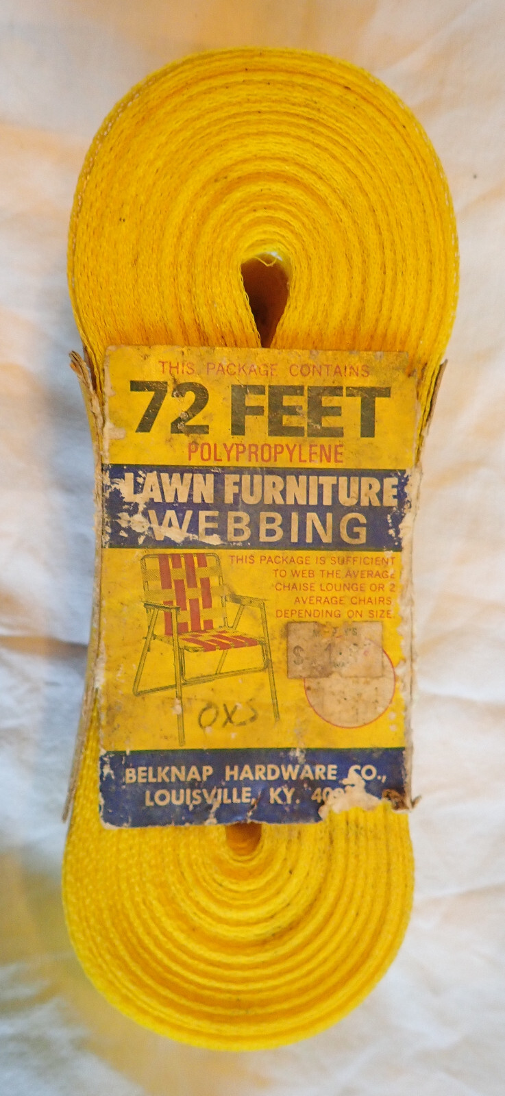 NOS Vintage Belknap Hardware Co. Lawn Chair Furniture Webbing ~ Yellow ~ 72ft