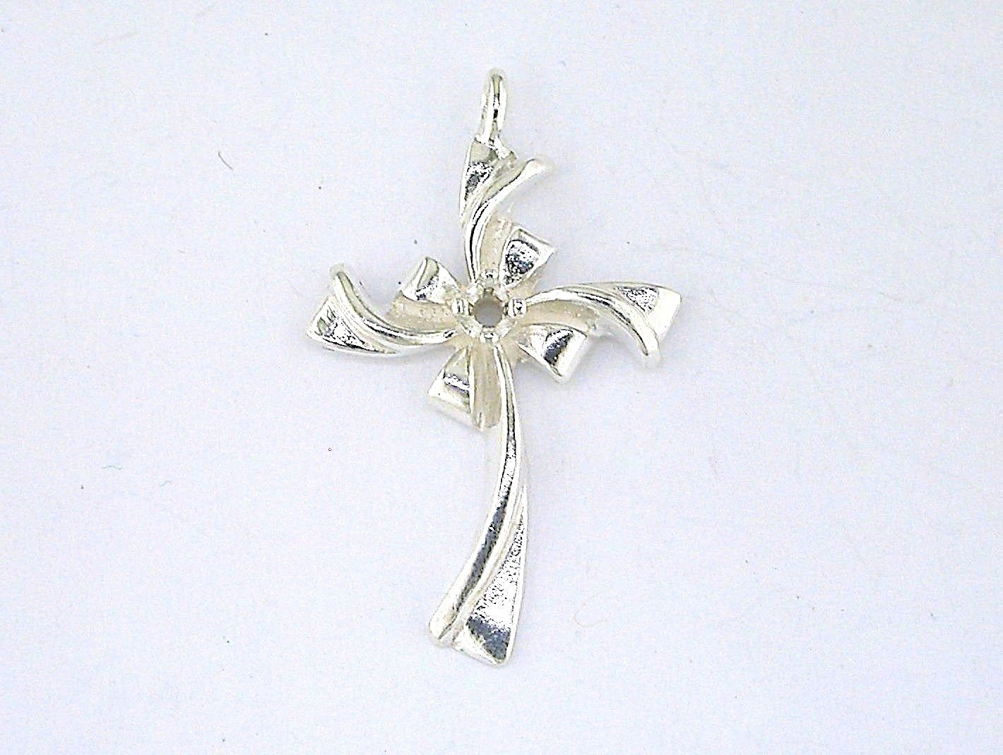 2mm Round Cross Dangle Pendant Setting Sterling Silver
