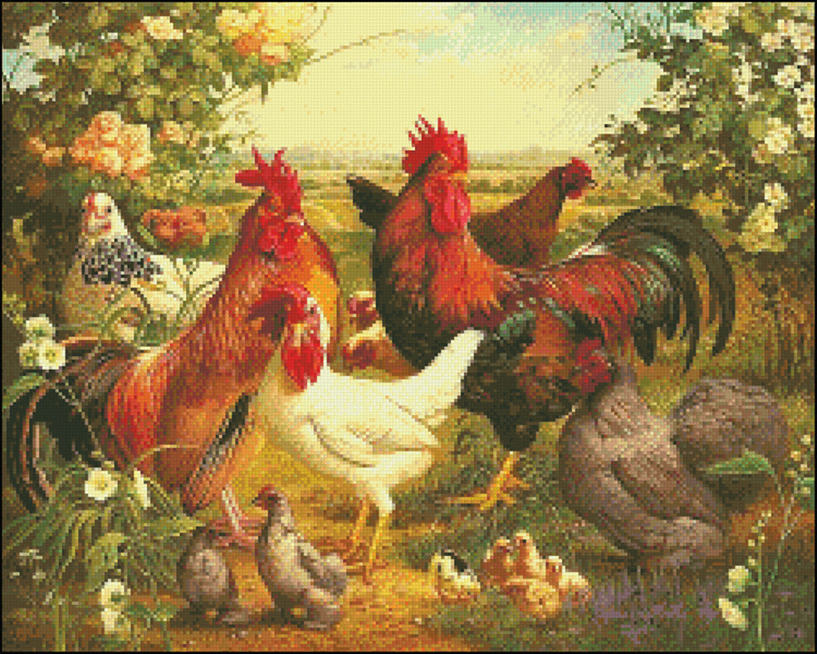 Poultry Yard - DIY Chart Counted Cross Stitch Patterns Needlework DMC Color