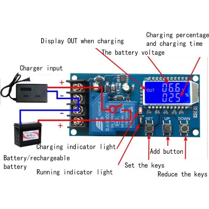 Lithium Battery Charger Module LCD Display Control Overcharge Protection Board
