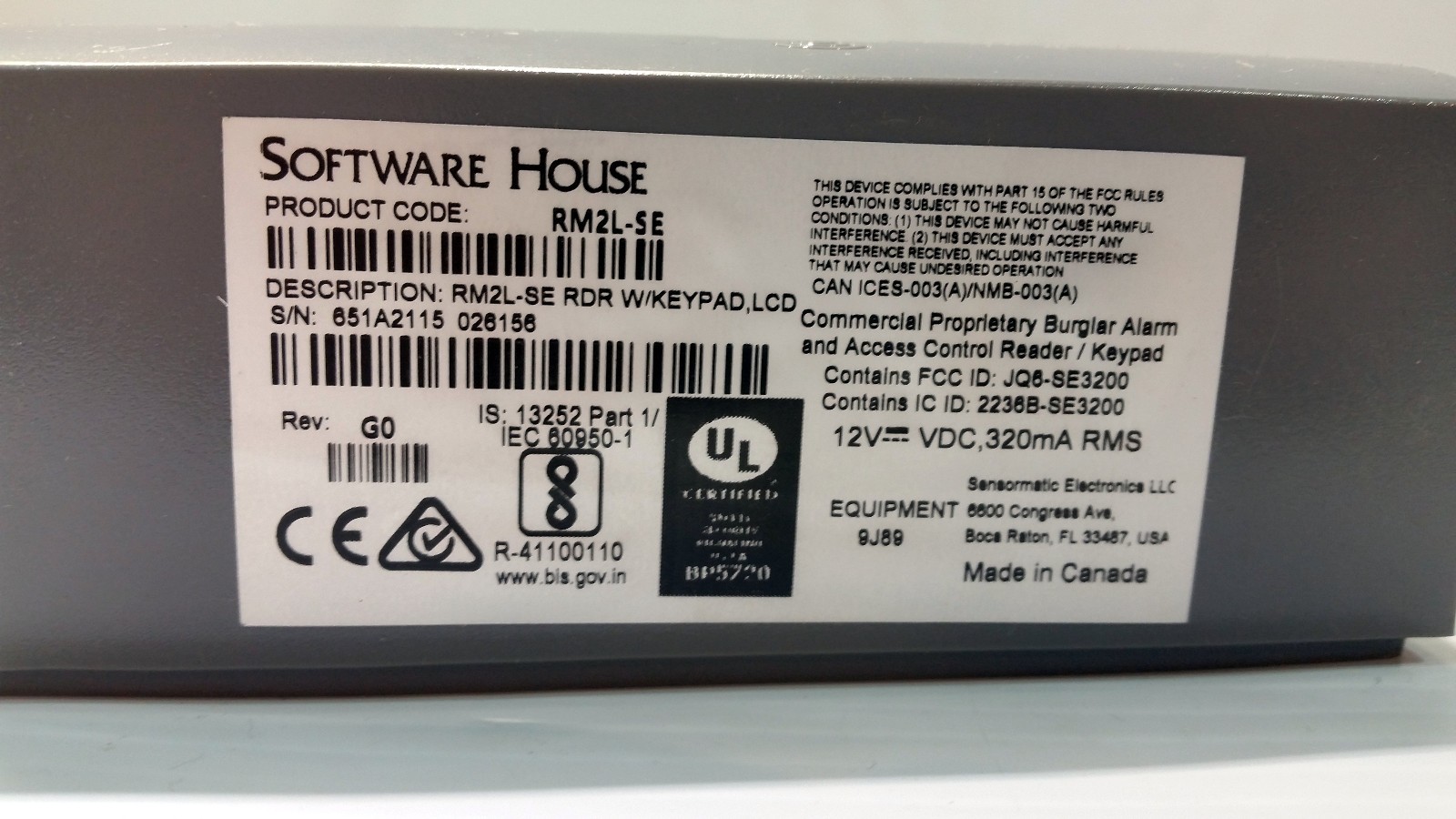 Software House RM2L-SE Card Reader w/ Keypad LCD