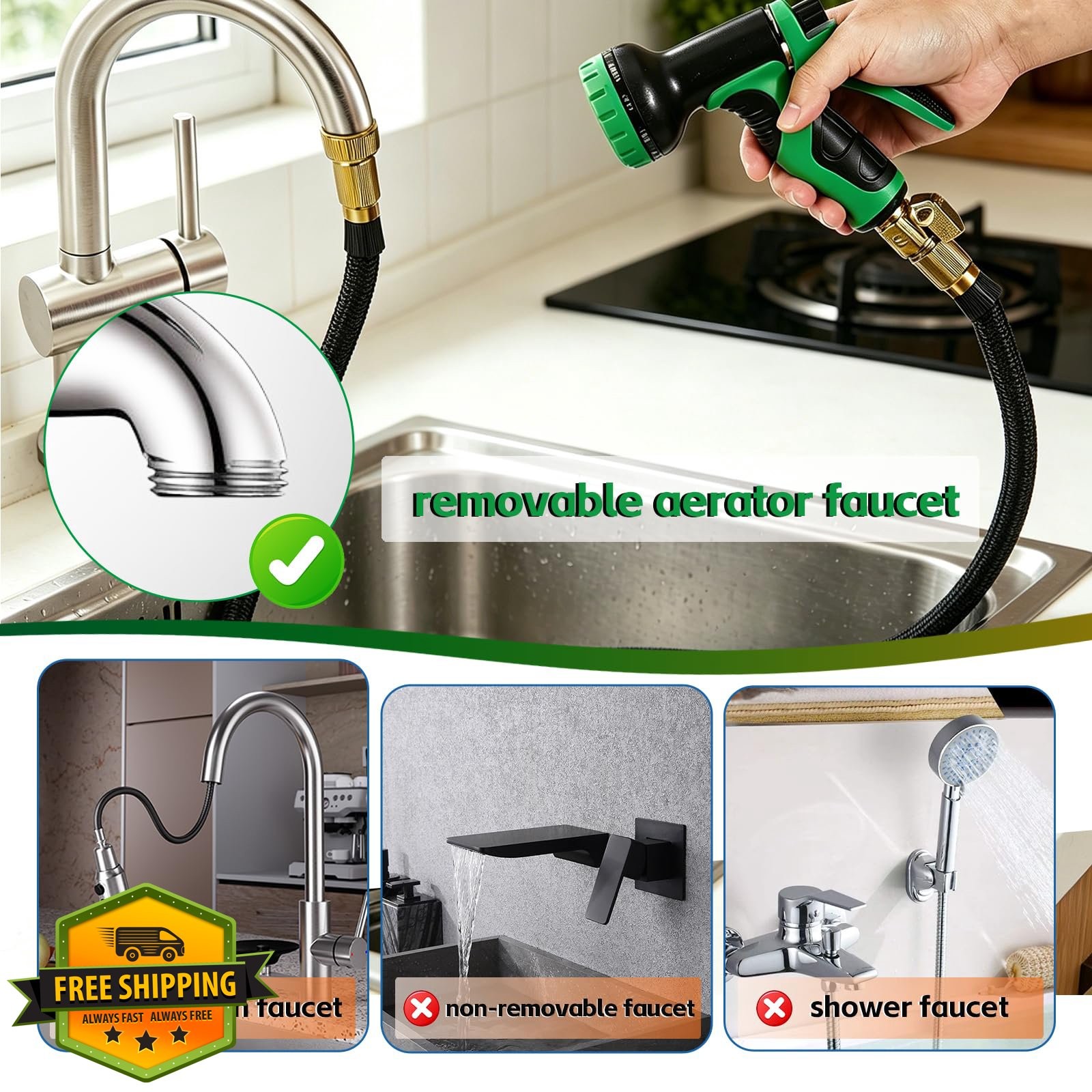 Ruomi1y 50FT Sink Hose Attachment Black