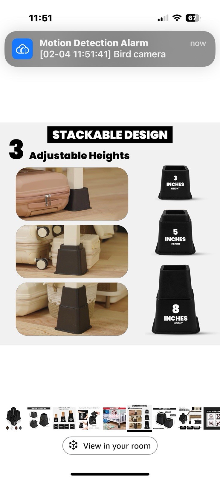 Adjustable Bed Risers Stackable Lift, 3, 5, 8 Inch Set Of 8