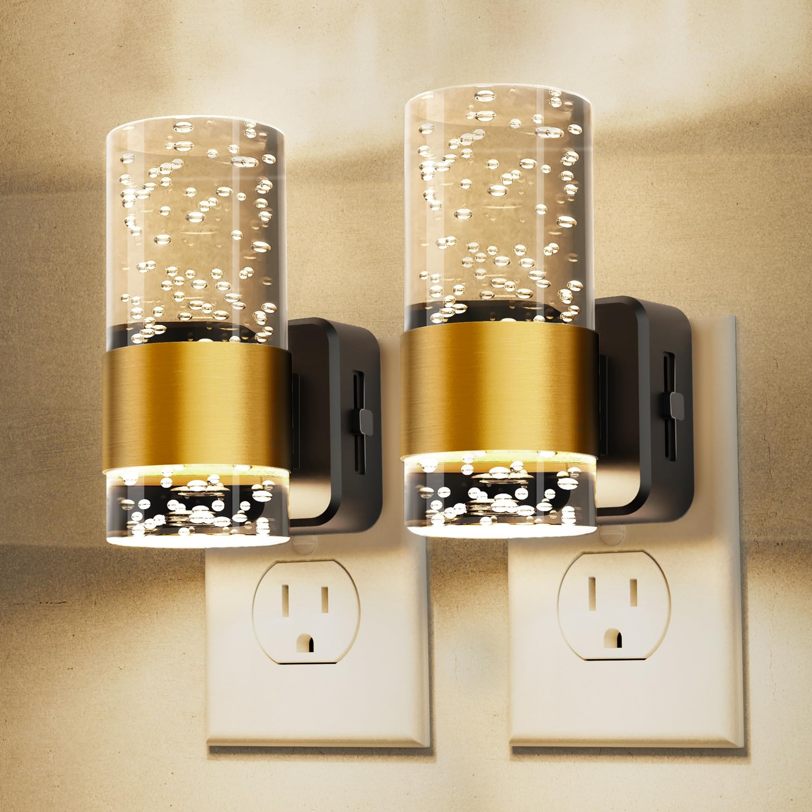 2 Pack Dimmable Night Light Dusk to Dawn Sensor Adjustable Color