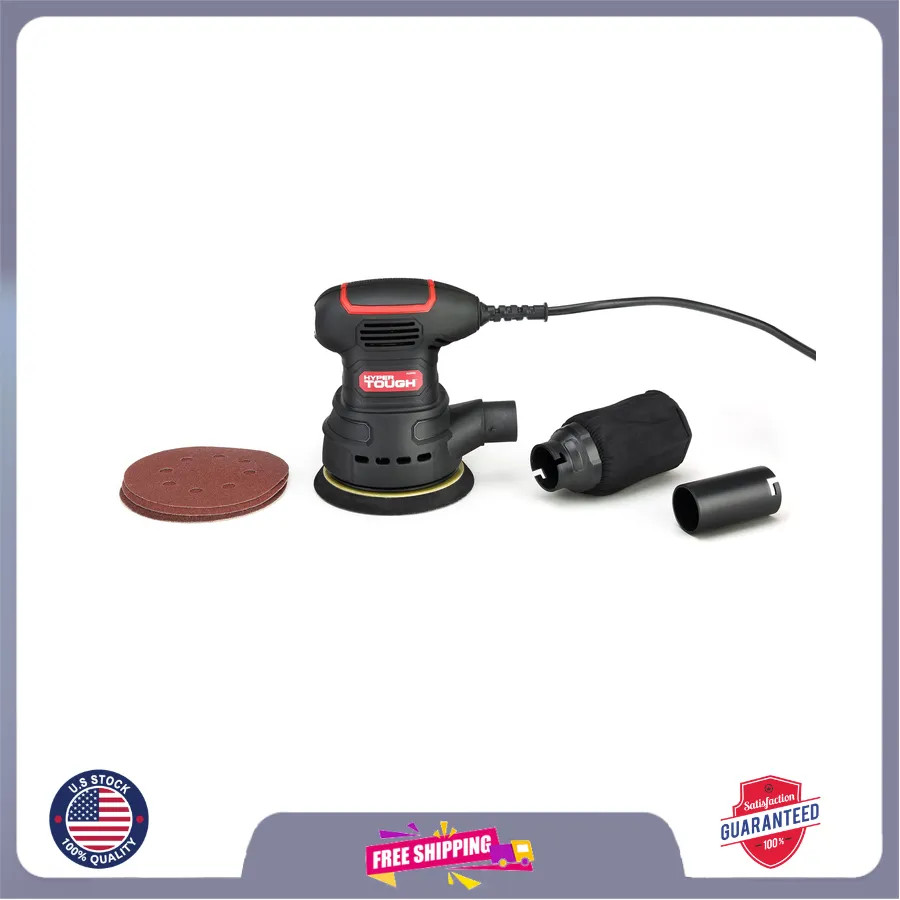 Hyper Tough 5 inch Corded Orbital Sander 2.5 Amp with Dust Bag and Sanding Sh...