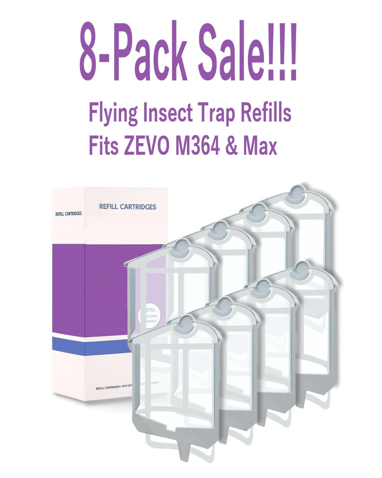 8-Pack Flying Insect Trap Refills Fits ZEVO M364 & MAX Indoor Fruit Fly Upgraded