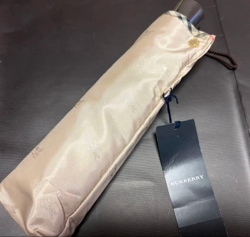 Burberry Folding Umbrella Beige Horse Logo Nova Check Pattern Polyester New