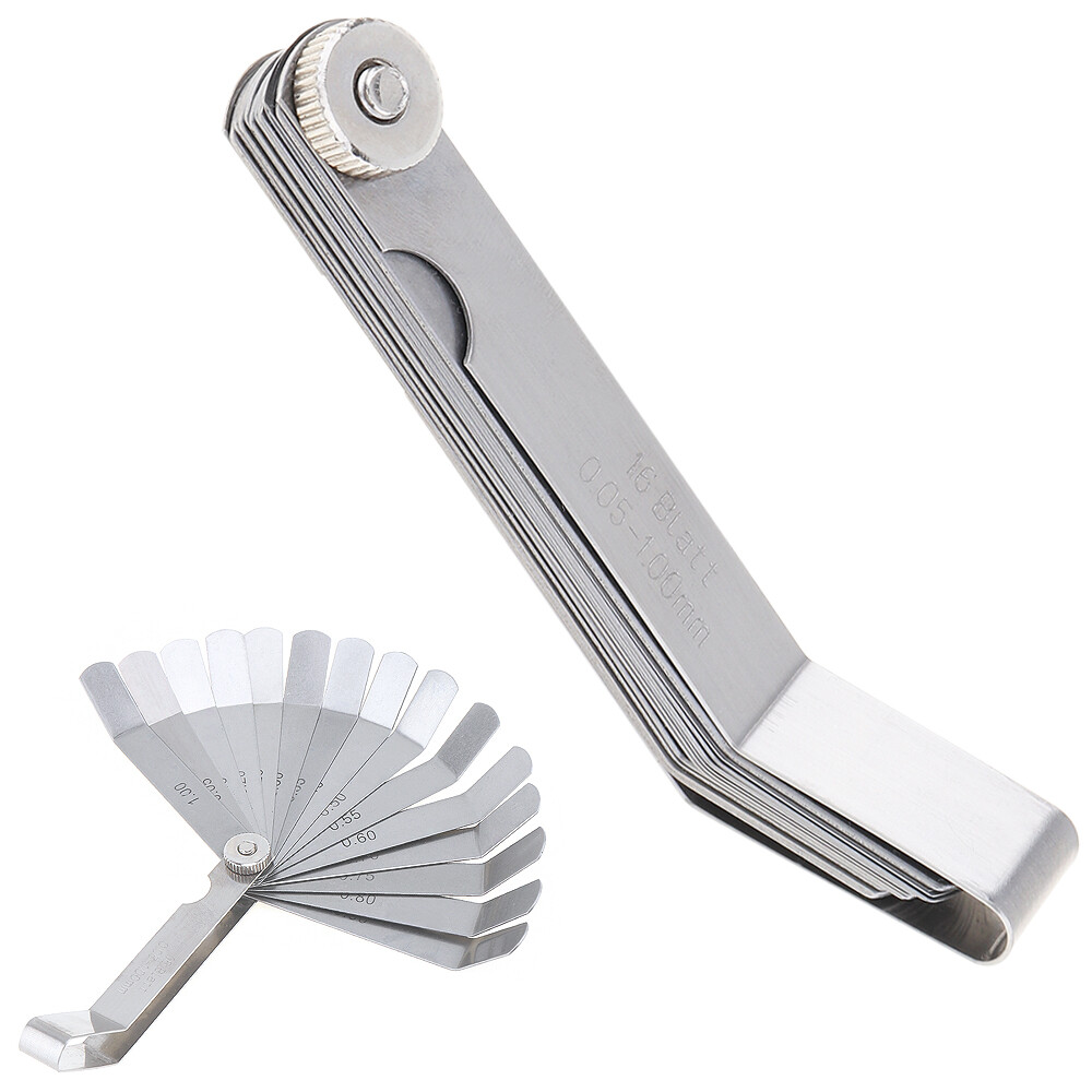 Stainless Steel Gap Metric Filler Feeler Gauge 16pcs Blades Curved 0.05-1.0