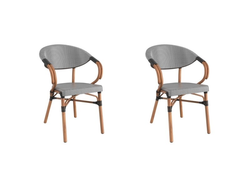 2 PACK Bistro Style Black & White Dining Arm Chair With Bamboo Aluminum Frame