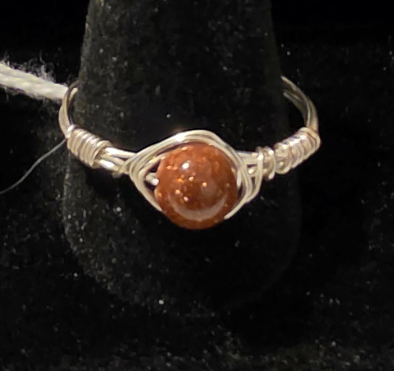 Handmade size 12 Wire-Wrapped Goldstone Ring with Silver-Plated Wire