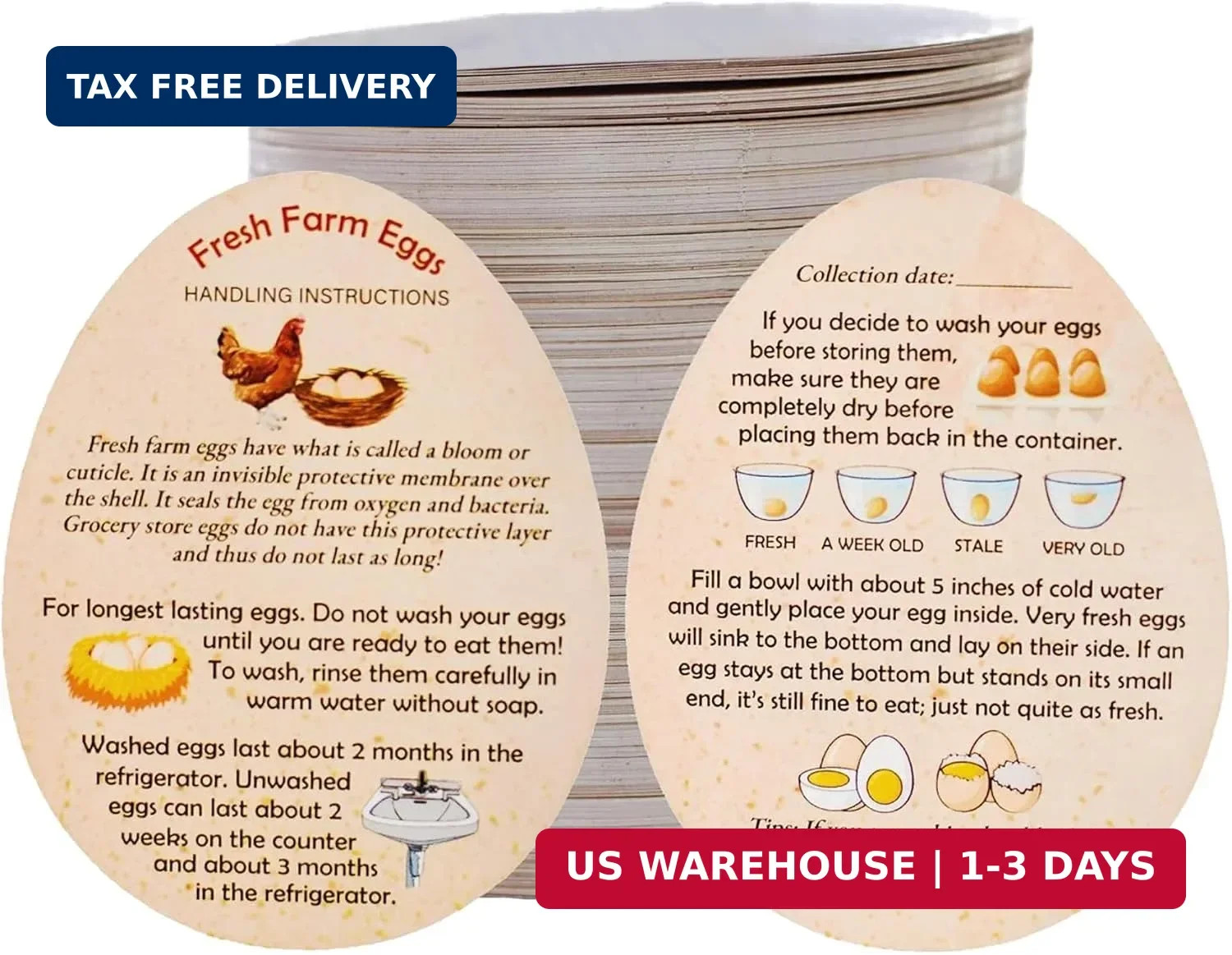 Fresh Farm Egg Handling Instruction Cards - 2.7 X 3.5 Inches - Eggs Shape Style