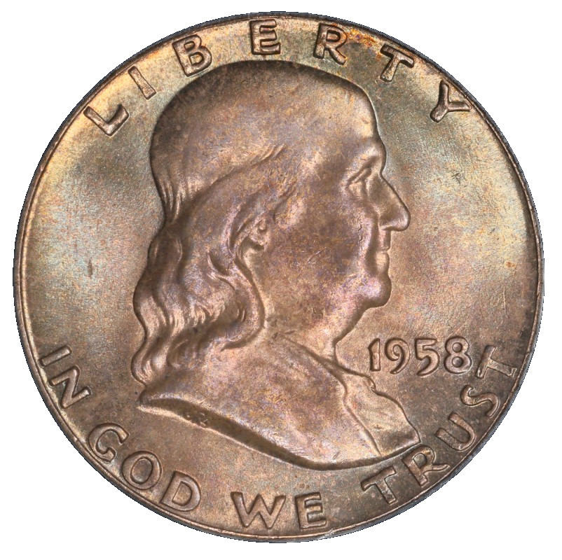 1958 Franklin Silver Half Dollar PCGS MS-65 End Roll Album Toned Toning Toner