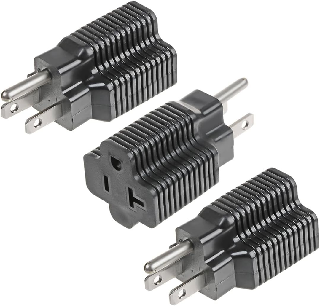 TENINYU 3 Pack NEMA 5-15P to 5-15/20R Adapter, 15 Amp Male to 20 Amp Female Plug
