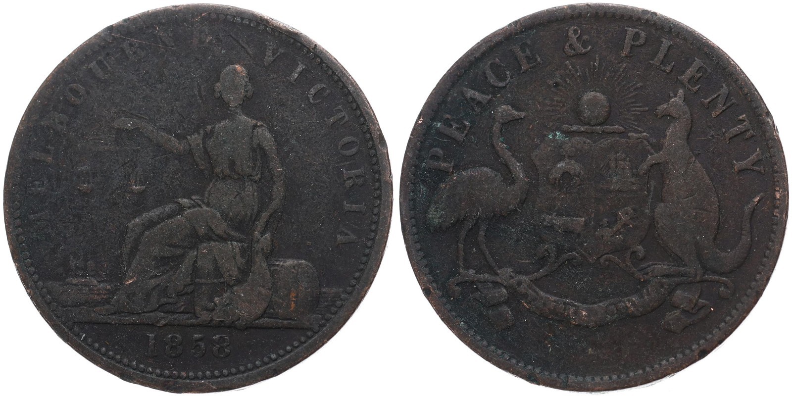 Australia - Australia 1 Penny 1858 Peace & Plenty Copper, Ø 34mm Km#Tn285
