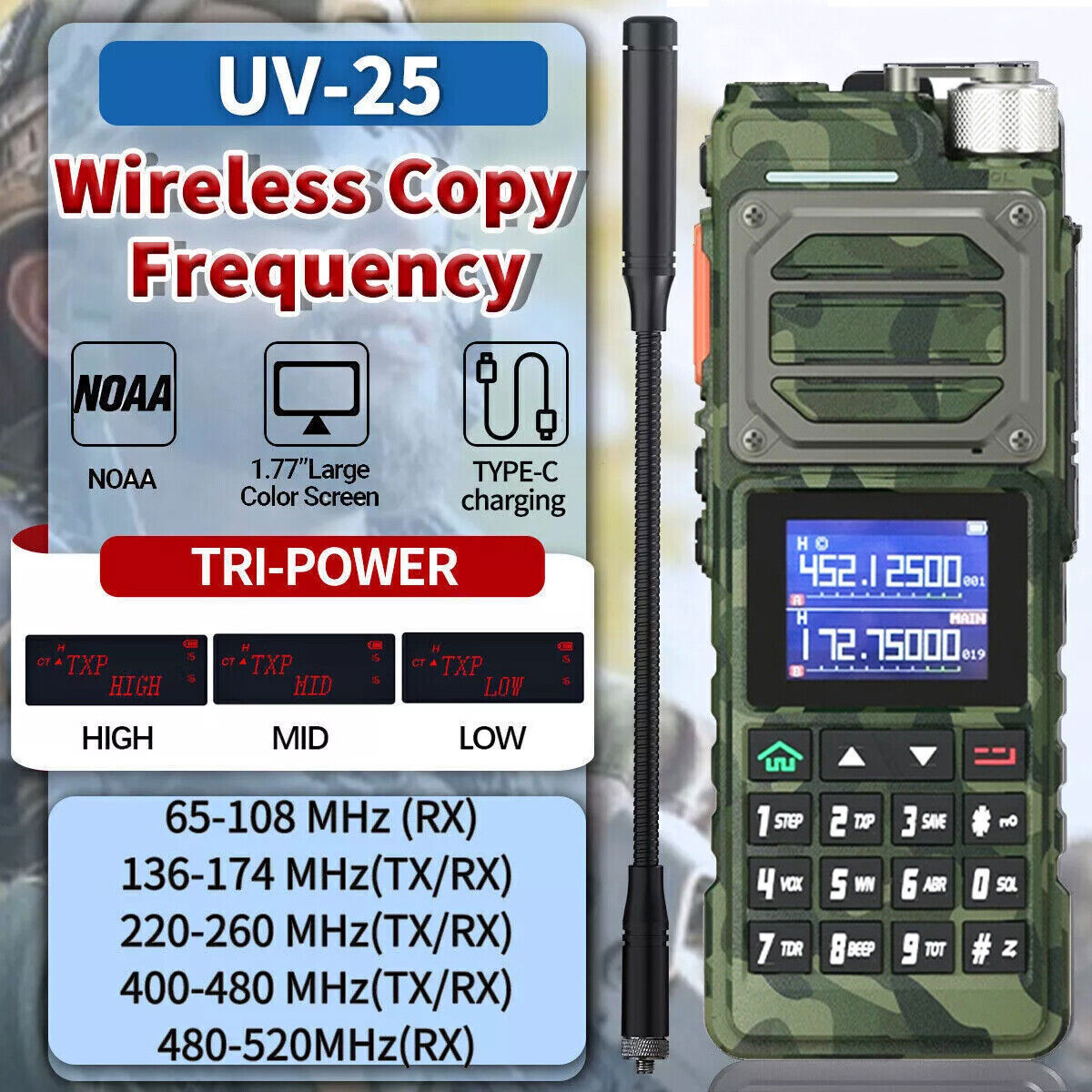 US Baofeng UV25 Walkie Talkie Long Range Tri-power Two Way Radio+48cm Antenna X2