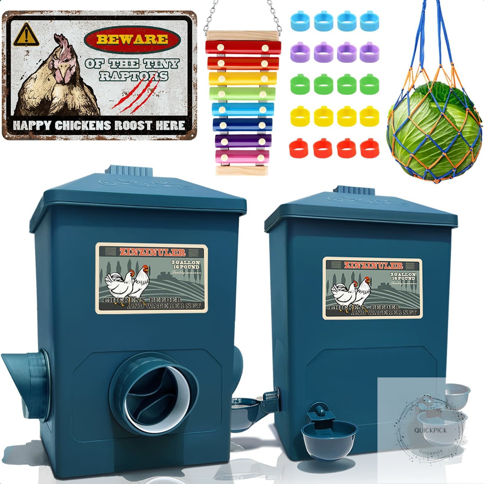Automatic Port Chicken Feeder and Cup Waterer Set - Chicken Coop Accessories
