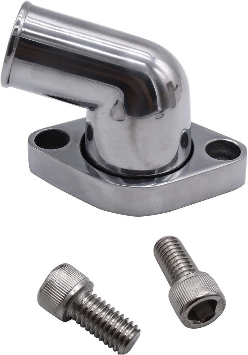 15° Swivel Water Neck Fits Polished Aluminum Thermostat Housing Color: silver