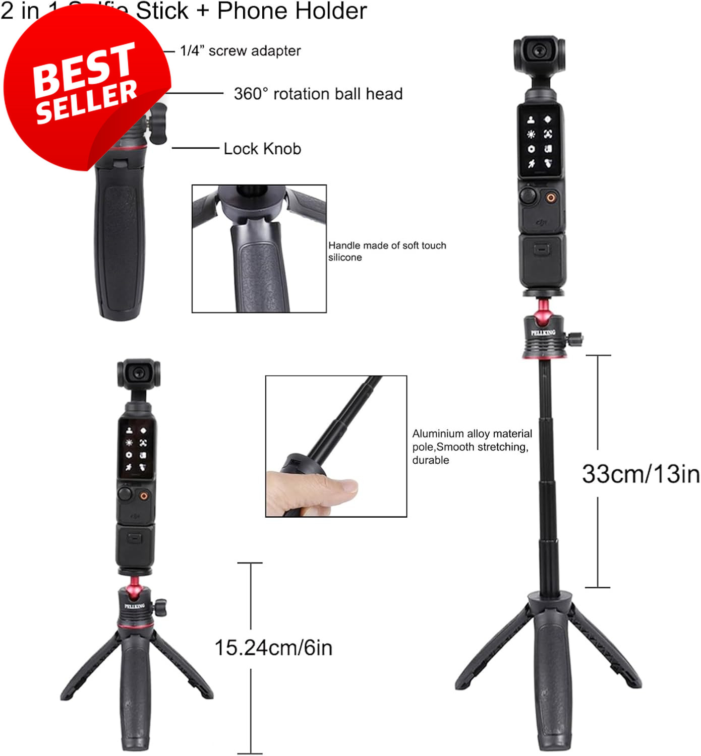 DJI Osmo Pocket 3 Accessories Kit Case Tripod Mount Strap Screen Protector - US