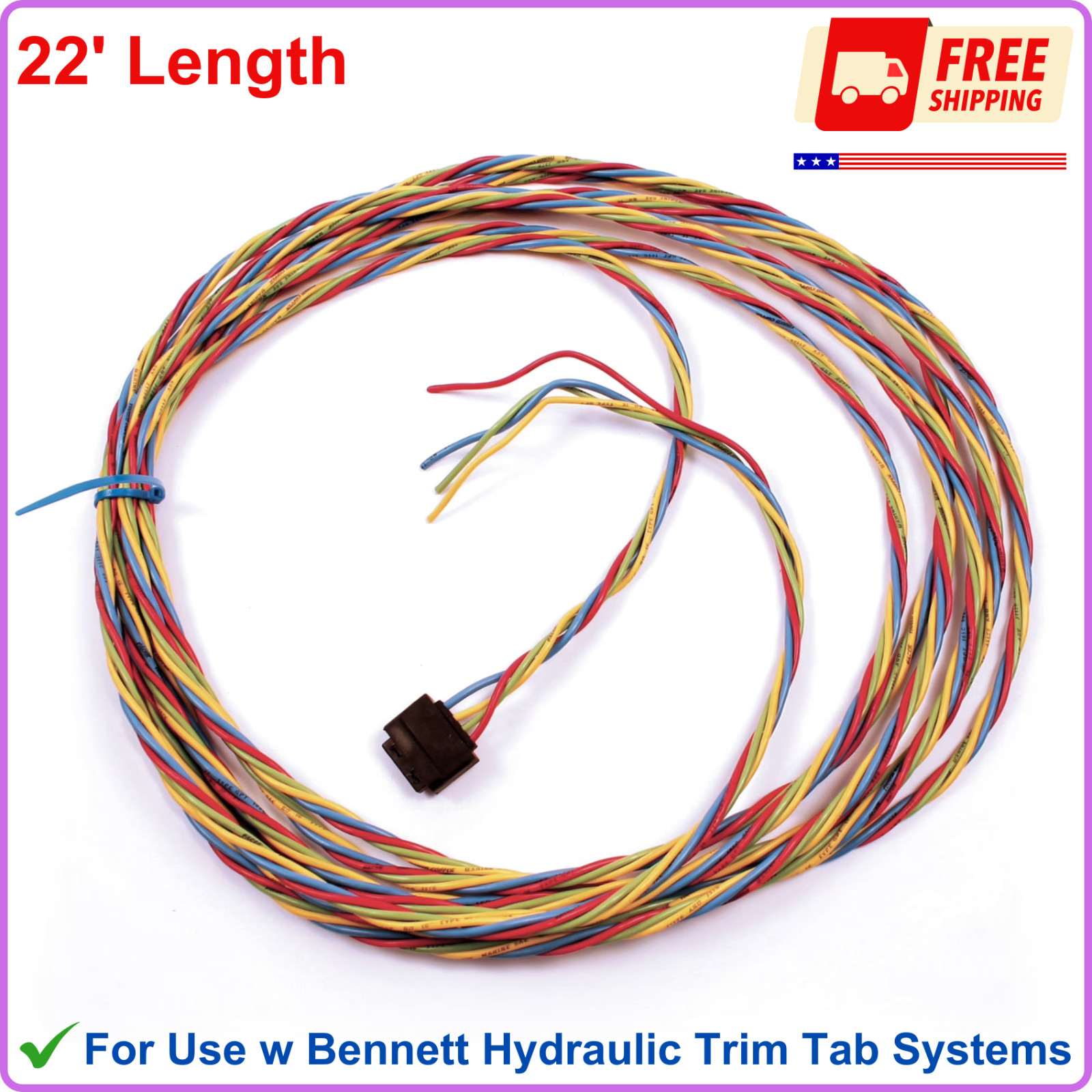 Bennett Marine WH100022 Hydraulic Trim Tab System Wiring Harness 22' Easy Instal