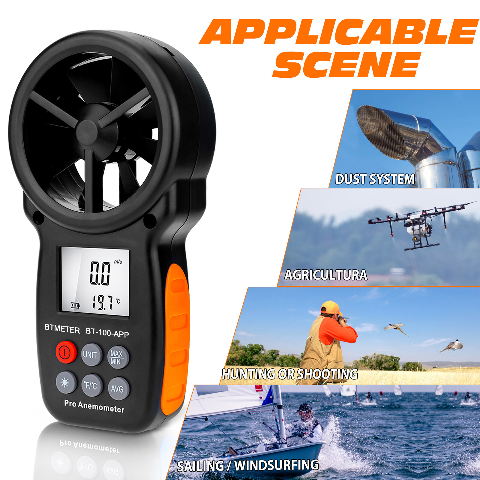 Bluetooth Anemometer Handheld Wireless Anemometer Wind Speed Meter 0.3~30m/s