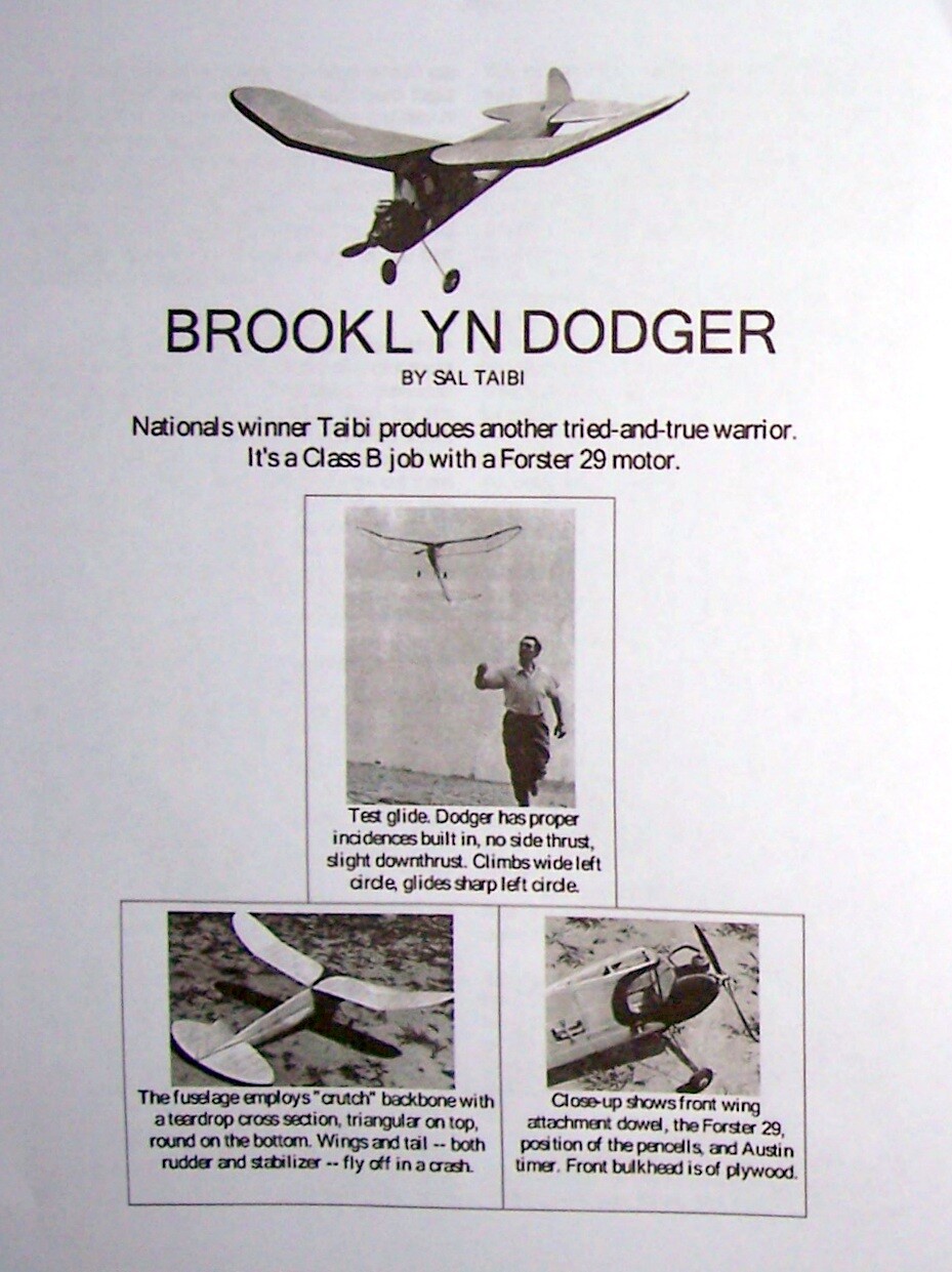 BROOKLYN DODGER PLAN + CONSTRUCTION ARTICLES for 55" OT FF or RC Model Airplane