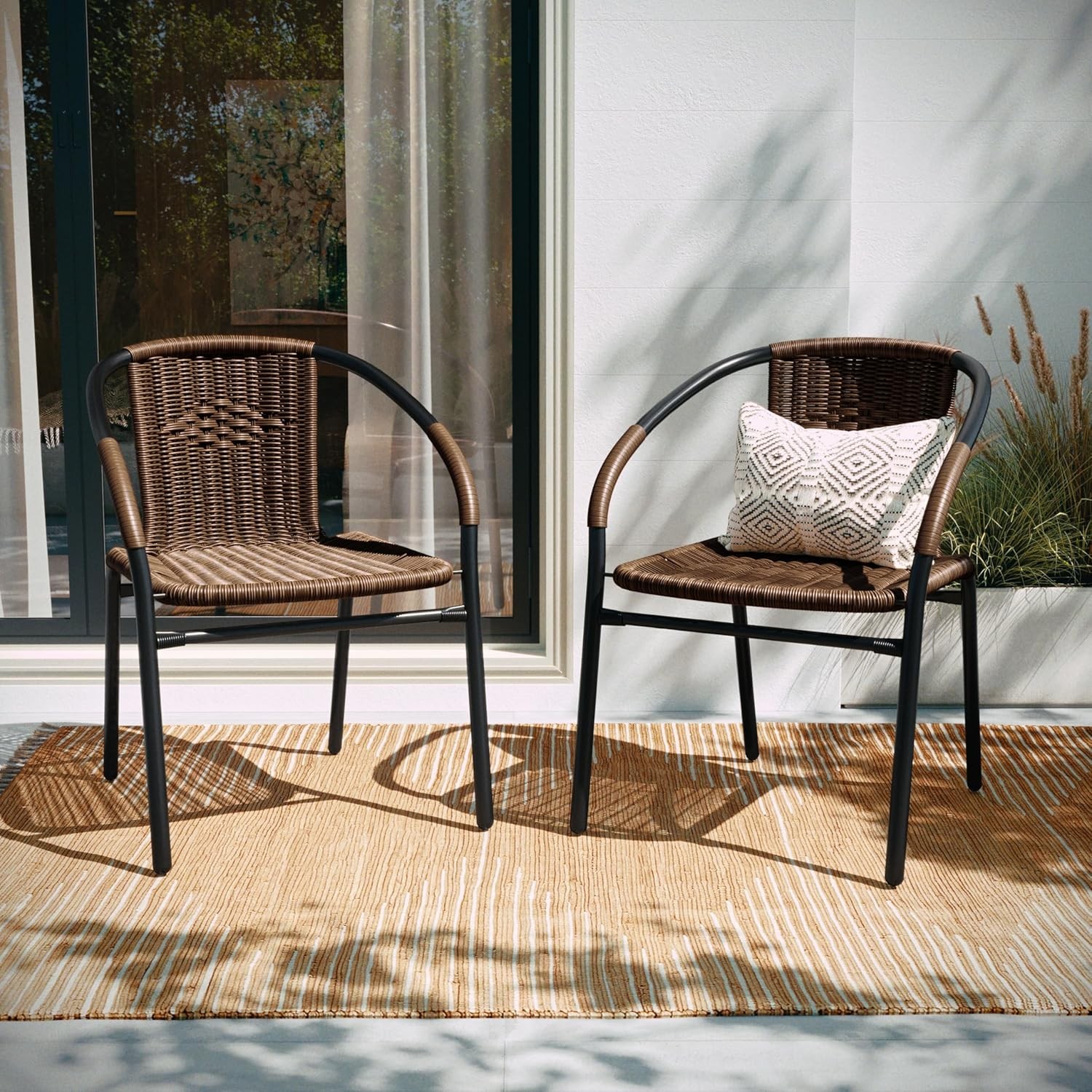 Lila Modern Rattan Indoor/Outdoor Stackable Dining Chairs Stacking Rattan Bistro
