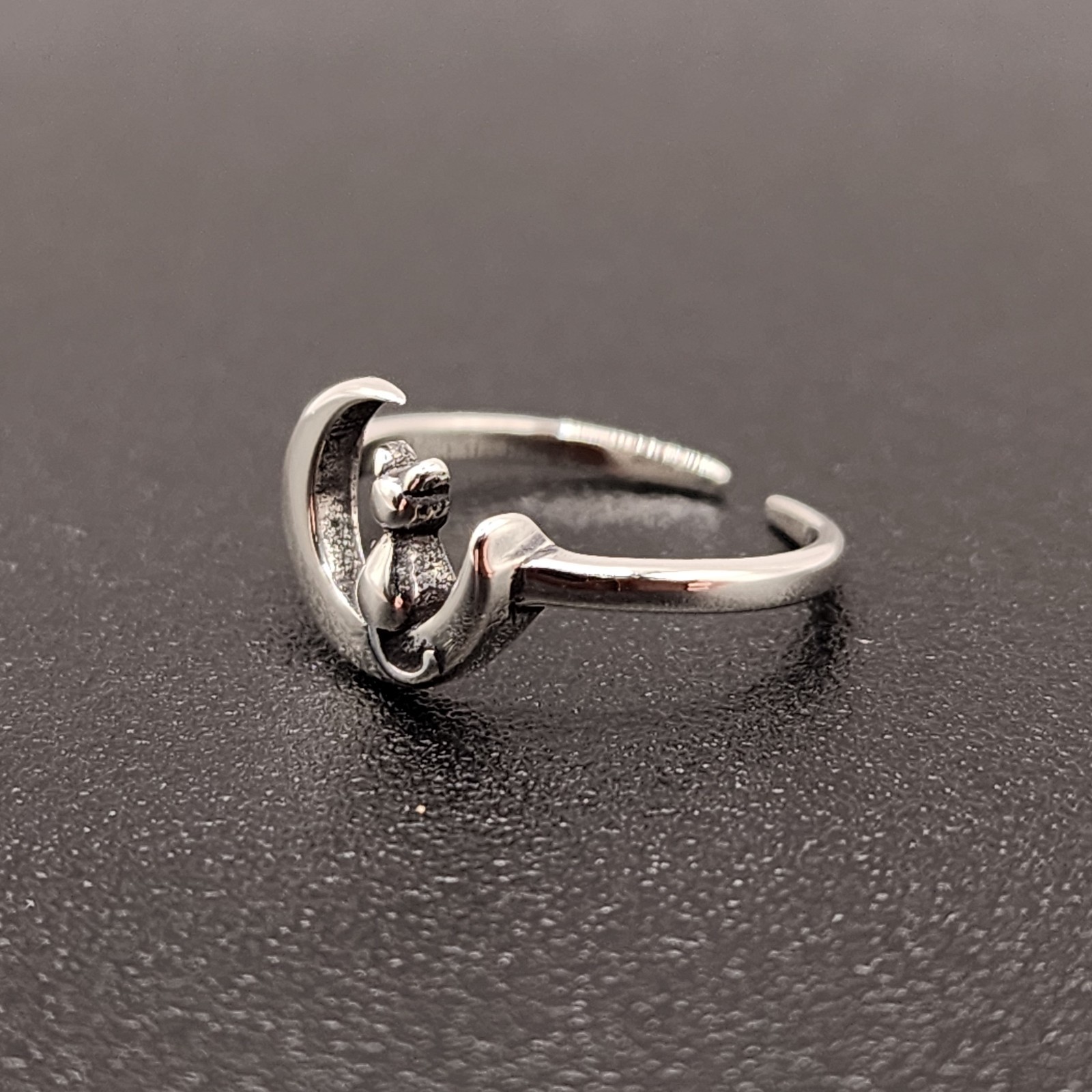 925 NEW Sterling Silver TOE Ring CAT on MOON 7mm
