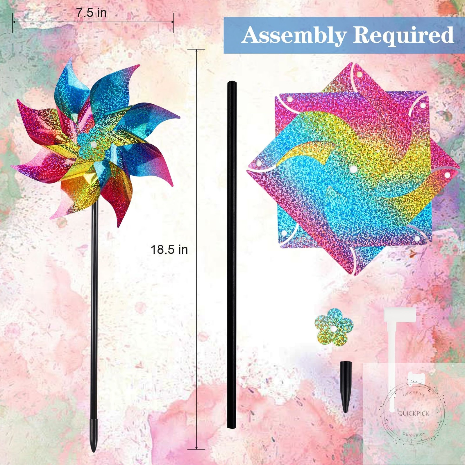 10 Pack Reflective Pinwheels Wind Spinner (Assembly Required), Extra Sparkly