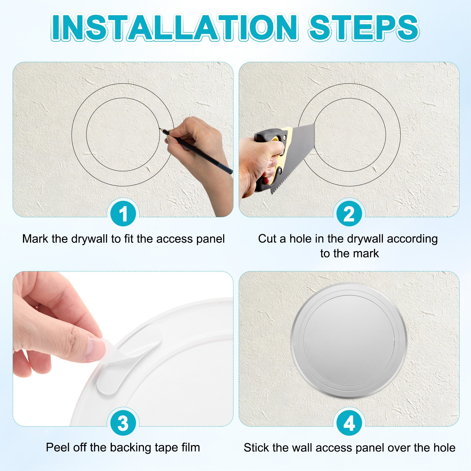 1-Pack Access Panel for Drywall, 6x6 Inch Round Plastic Removable [Silver Tone]