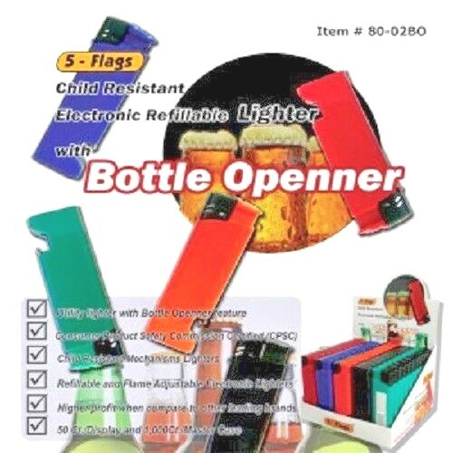 Lighter W/Bottle Opener 50 Pcs Display Box W/Child Resistant same day ship