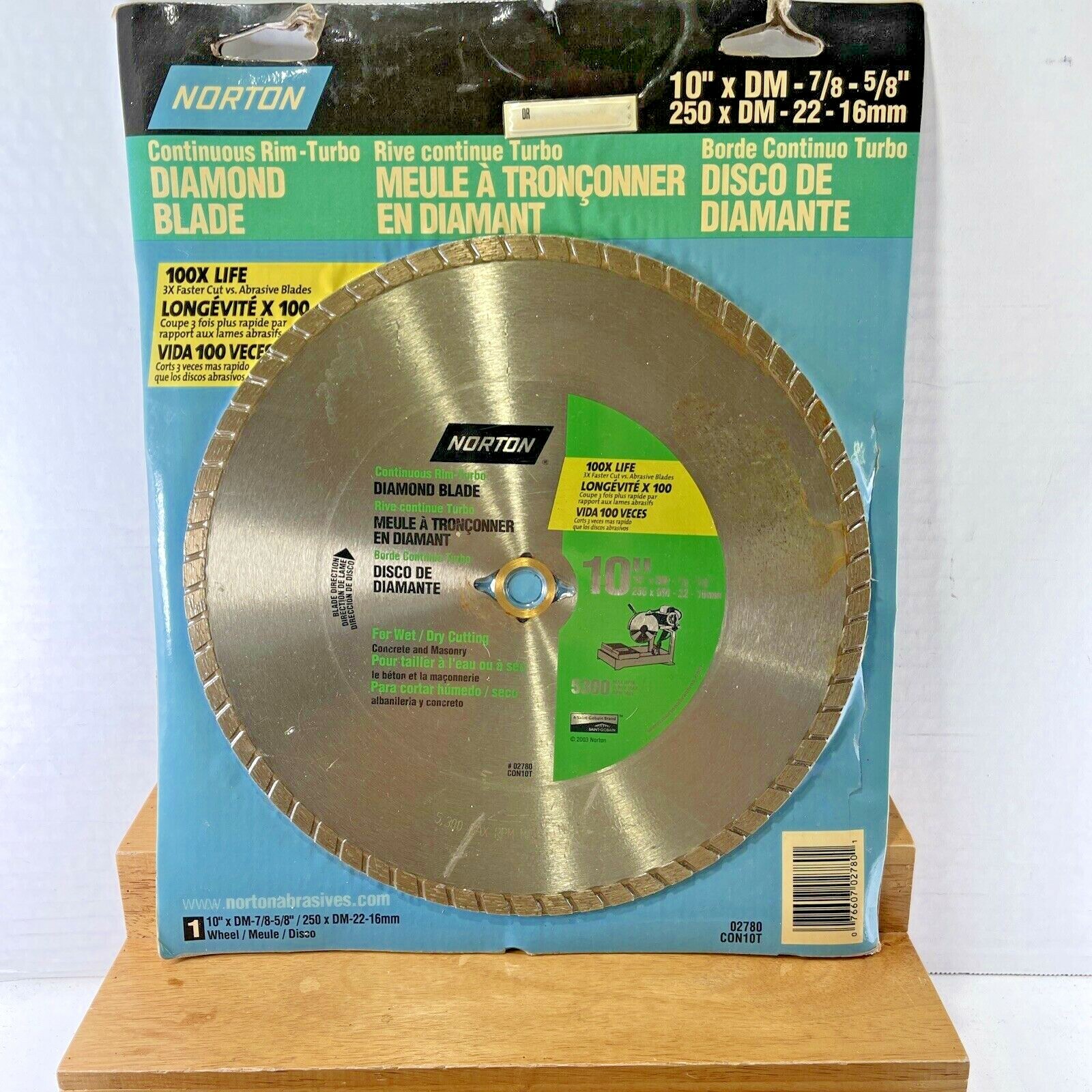 NOS SEALED Norton 10"X DM-7/8- 5/8" Wet/Dry Turbo Diamond Saw Blade Masonry