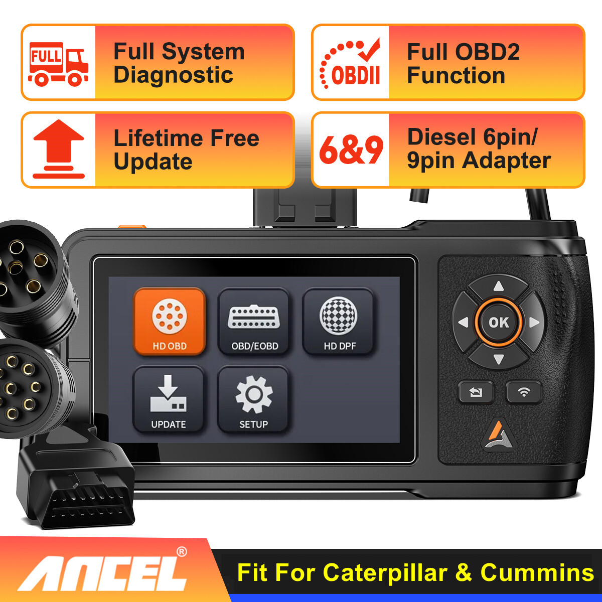 6 & 9PIN ANCEL HD430 HEAVY DUTY TRUCK SCANNER DIAGNOSTIC TOOL OBD2 CODE READER