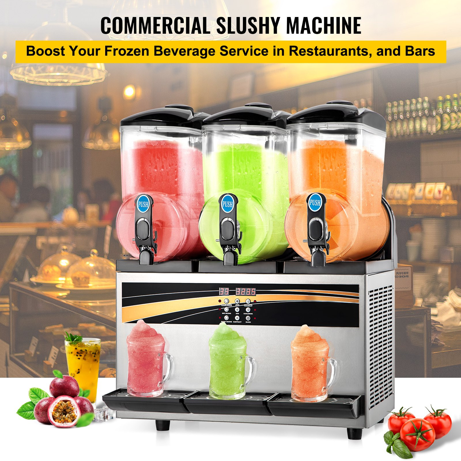 Commercial Slushy Machine, 3x15L Tank Commercial Margarita Maker